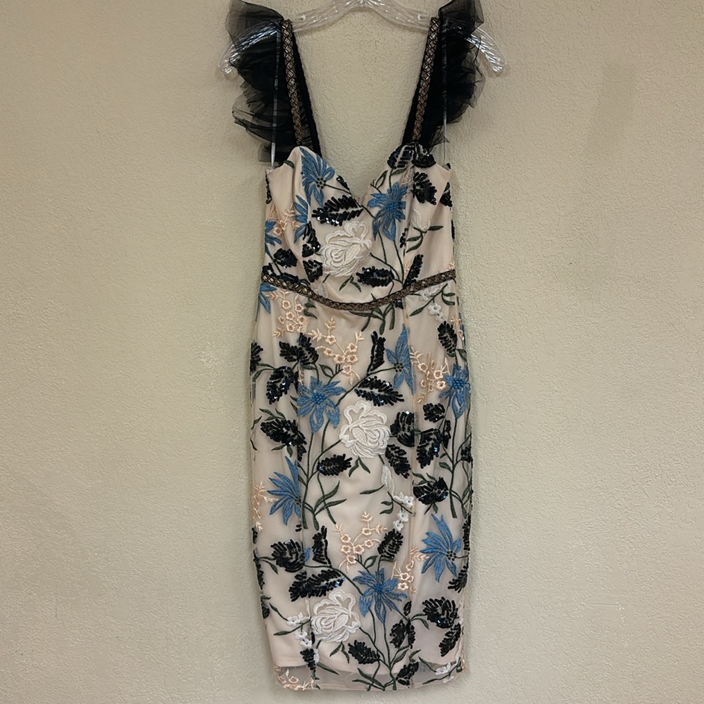 Lulus womans Show Stopper Cream Embroidered Sequin Bodycon Midi Dress size S - Picture 3 of 8
